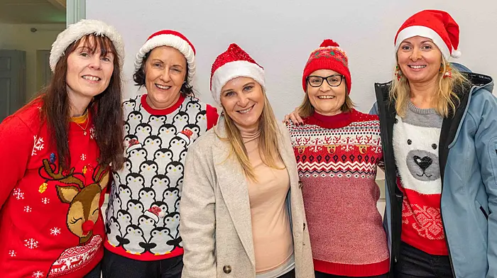 Sinead Fitzpatrick; Gillian McCarthy; Helen McKiernan; Therese O'Flynn and Jenny McCabe serving refreshments at the Ballinascarthy GAA Club and local community's 'Jingle & Mingle' event. (Photo: Andy Gibson)