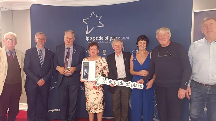 Members of the Durrus delegation seen at the Pride of Place award ceremony in Monaghan in November were (from left): Joe Starrett, Niall Healy (Cork County Council), Robert Shannon, Helen Burke, Gerard Burke, Carmel Cronin, Cathal Daly and Dan Dooley.