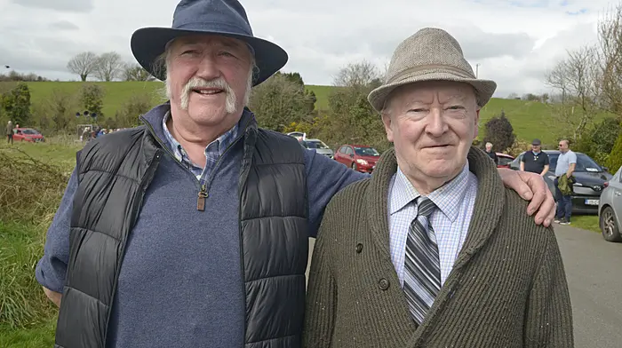 Dinjoe Collins and Maurice Hurley from Bandon at the annual Crossbarry commemoration. Sarah Alyn Stacey, Felix Morgan, and Chloe Coakley were the narrators at the launch of Rossmore-based author James Harpur’s latest book, 'The Gospel of Gargoyle', at O’Donovan’s Hotel, Clonakilty as part of the Arts and Minds festival. (Photos: Denis Boyle & Gearoid Holland)