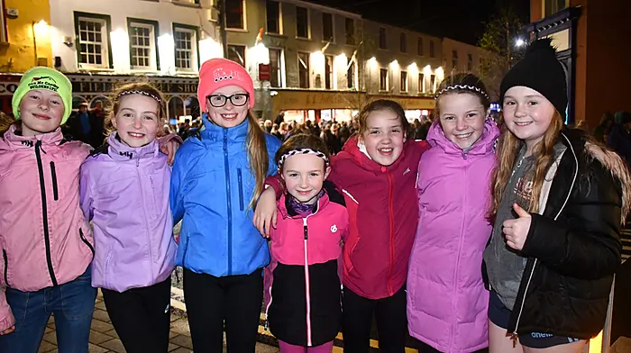 Aoife McCarthy, Cara O'Donovan, Maeve Gough, Róisín Hamilton, Lily Allan, Elena Tobin and Orlaith McCarthy cheered on the All-Ireland winners at their homecoming.
