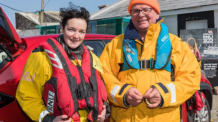 Aoife Murphy, Castletownbere and Gerard Quinn from the Kinsale Lifeboat Station at the public open day in the Old Head of Kinsale Lighthouse. Below: Cian O'Donovan, Bandon, at the Ballinacarriga tractor, truck and car run. (Photos: David Creedon & David Patterson)