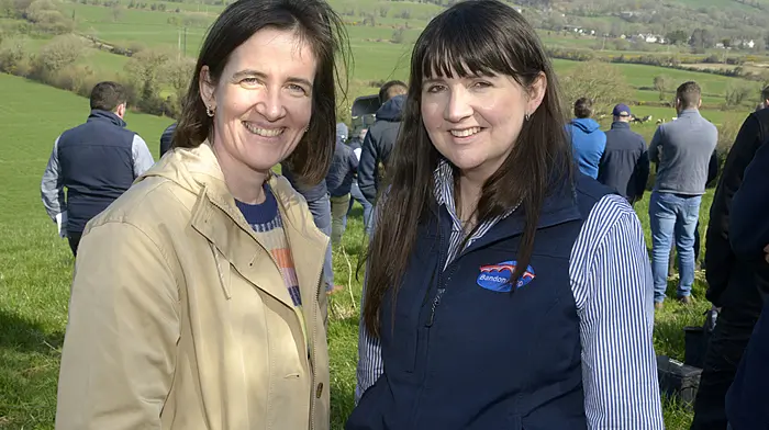Maureen Mulcahy and Eilish Mahon, Bandon Co-op  at a Teagasc/Bandon Co-op Dairy Breeding farm walk on the farm of Aidan Mulcahy, Mishells Bandon. (Photo: Denis Boyle)