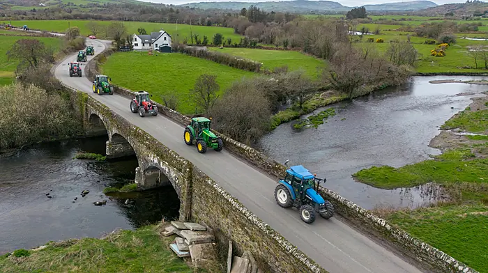 Tractors crossing over the Bandon river at Manch bridge at the run. (Photo: Denis Boyle)