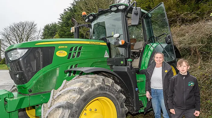 Aoife O'Driscoll (Lisavaird) and Tom Chambers (Newcestown) took part in a John Deere 6155M tractor at the Lisavaird Rosemary Calnan memorial tractor, truck and car run. The proceeds will go to Cancer Connect and Lisavaird National School.  (Photo: David Patterson)