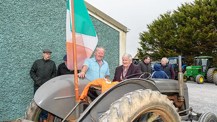 Tom O'Mahony from Knocks, Ballineen drove a 1953 Ferguson 20 at the Lisavaird Rosemary Calnan memorial tractor, truck and car run. The proceeds will go to Cancer Connect and Lisavaird National School. Tom spent time chatting to Donal O'Leary from Dunmanway who drove a Volvo 760 car on the run. (Photo: David Patterson)