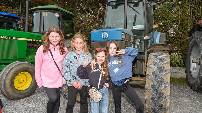 Elliemae Deasy Walker (The Pike), Evie McCarthy (Clonakilty), Mya Deasy (The Pike) and Isla O'Keefe (Clonakilty) enjoying their day out at the Lisavaird Rosemary Calnan memorial tractor, truck and car run. The proceeds of the run are in aid of Cancer Connect and Lisavaird National School.   (Photo: David Patterson)