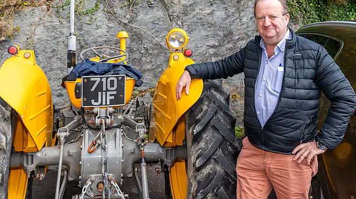 Leader of Independent Ireland, Michael Collins TD, enjoying some time at the Leap and District Vintage Club’s tractor run which took place on Easter Monday. (Photo: Andy Gibson)