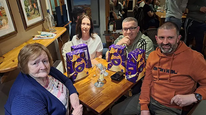 Phyllis McCarthy, Brid Crowley, Liam McCarthy, and Kevin Crowley won the Doheny/Sam Maguire GAA club’s annual table quiz last Thursday night at the Southern Bar in Dunmanway.