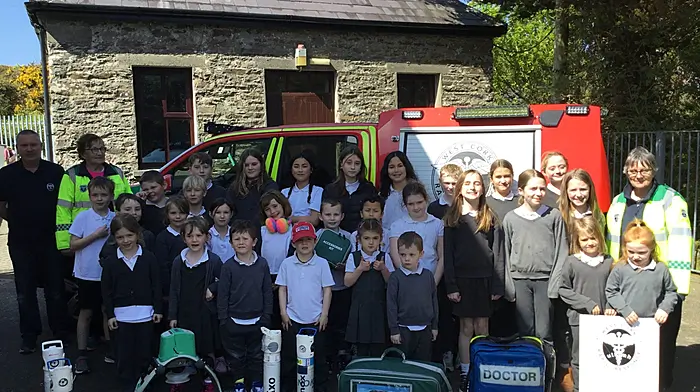 Boys and girls from Goleen National School heard all about the life saving work that West Cork Rapid Response does and how important it is to know their Eircode when the team including Liam Slattery, Betty Hennessy and Kate Crowley visited their school.