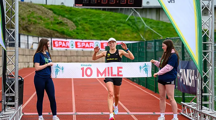 Catherine Murphy from Eagle AC was the first woman across the line in the Riverstick Kinsale AC 10 Mile road race on the easter bank holiday Monday with a time of 103 minutes and 31 seconds.  (Photo: John Allen)