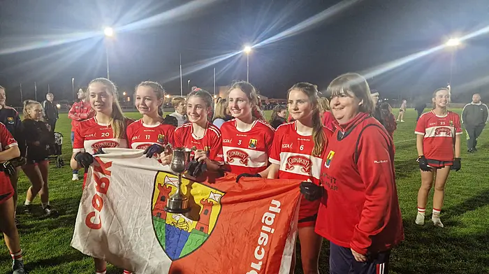 Ibane Gaels girls who were on the Cork U14 Ladies Football team that beat Clare in The Munster Final were (L-R) Kay Collins, Niamh Doyle, Aoife Harte, Aibhlin Mc Carthy, Aoife Walsh, Mary Harrington. Mary Harrington who was a selector with the team.
