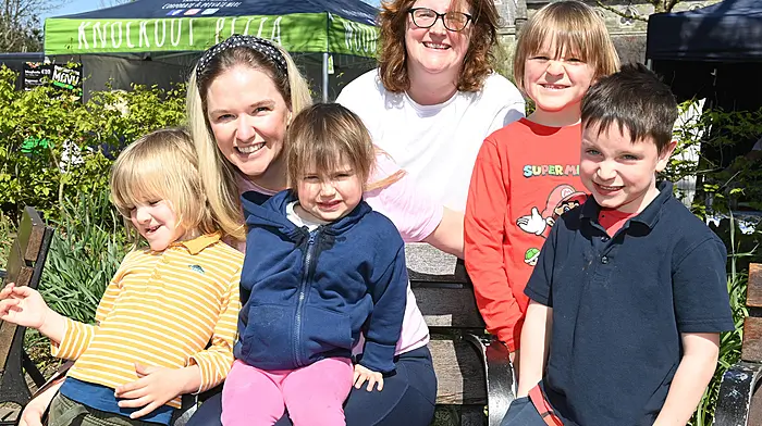 Enjoying the sunshine in Kennedy Park were locals (left to right): Jack Canning, Denise Healy, Beth O'Sullivan, Caroline Crowley, Bill Canning and Denis O'Sullivan.  Photo: Martin Walsh.