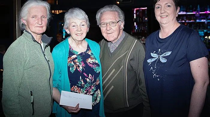 The Quizzy McQuizzy team (left to right) Lola O'Regan, Marian O'Brien, Michael O'Brien and Kathleen Holland won the Courtmacsherry Festival and Development Association fundraising quiz in the Courtmacsherry Hotel. Photo: Martin Walsh.