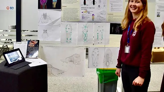 Sofia Harrap from Schull Community College impressed STEM competition judges with her passion and enthusiasm for her innovative project called An investigation of ACL injuries.
