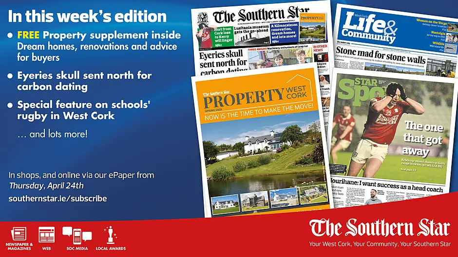 THE SOUTHERN STAR IS IN STORES NOW: FREE Property West Cork supplement; Eyeries skull sent north for carbon dating; Hurt from Cork loss will linger Image