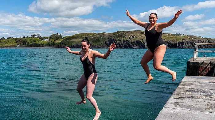 Jumping off the pier in Rosscarbery were Emily O'Donovan, Rosscarbery and Caoimhe McDonald from Laois.