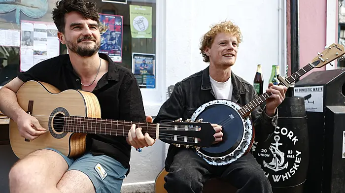 Calum Park and larlaith Hurley Haferkamp enjoying playing music at the Ballydehob Jazz Festival. (Photo: Andy Gibson & Carlos Benlayo)
