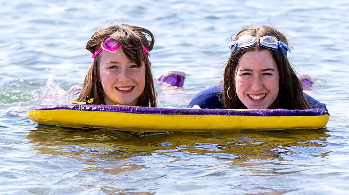 Monday April 05th 2025. Castlehaven, West Cork, Ireland
Hannah & Holly O’ Riordan from Drimoleague enjoying the last day of the Bank Holiday in the sea in Castlehaven.
Credit: Andrew Harris