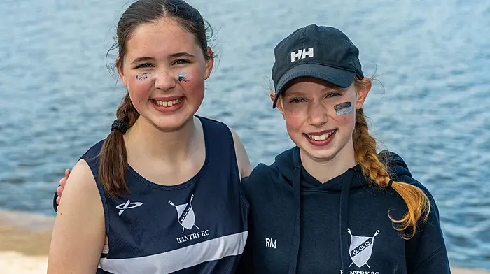 On a warm and sunny day, Bantry Rowing Club hosted a sprint regatta at Reendonegan Lake, Bantry on Saturday last with a large number of rowing clubs attending. Participating in the regatta were Hannah Murphy and Réiltín Maddock from Bantry Rowing Club. Picture: Andy Gibson.