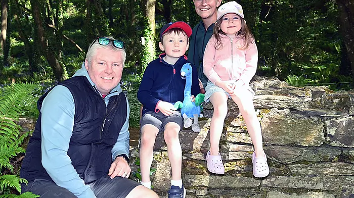 Enjoying a walk through the woods in Courtmacsherry over the bank holiday weekend were (from left): Jason and Oisin Fleming, Sile Burns, and Katie Fleming, all from Butlerstown.  (Photo: Martin Walsh)