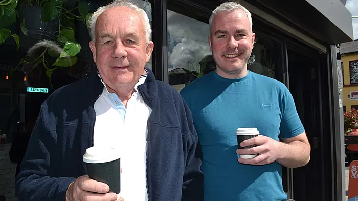 Enjoying the sun in Skibbereen last Saturday morning were Billy and Shane Newman from Union Hall. (Photo: Anne Minihane)