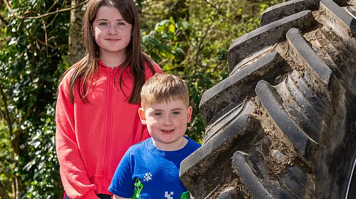 Orla and Noah Collins from Leap at the Leap & District Vintage Club  annual Tractor & Car run. Right: Rian Hayes, Reenascreena and Eoin Doolan, Connonagh. (Photos: Andy Gibson)