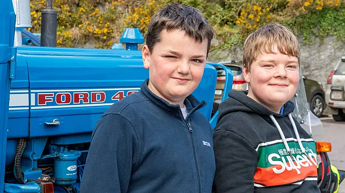Rian Hayes, Reenascreena and Eoin Doolan, Connonagh, at the Leap & District Vintage Club annual Tractor & Car run. Left: Orla and Noah Collins from Leap. (Photos: Andy Gibson)
