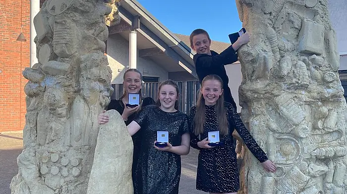 The Chocolate Swappers String Quartet of Sophia Corkery, Conan Clery, Aine Lucey and Leila Foley, all from Macroom, came first in the intermediate chamber music competition in the Cork ETB School of Music.