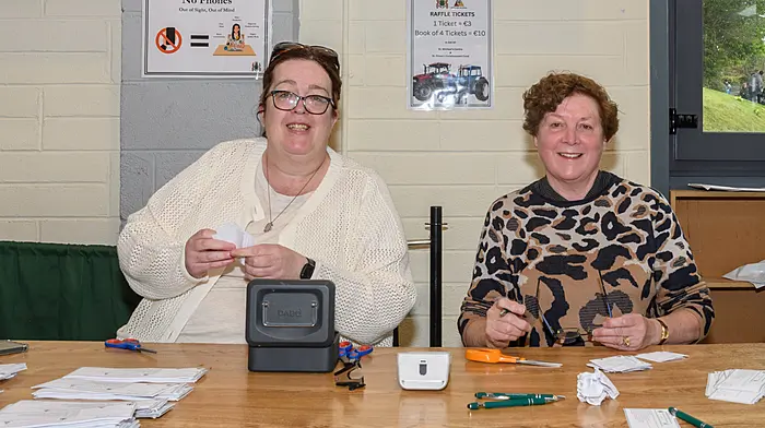Paula McCarthy and Elsie Kingston, both from Dunmanway, were kept busy selling tickets at the Bandon Grammar School and Bandon Union of Parishes tractor, truck and car run. The run was held in aid of St Michael's Centre in Bandon and St Fintan's development fund.  (Photo: David Patterson)