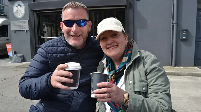 Cormac Moran and Elles Innemee from Castletownshend enjoying the lovely sunshine in Skibbereen last Saturday morning. (Photo: Anne Minihane)