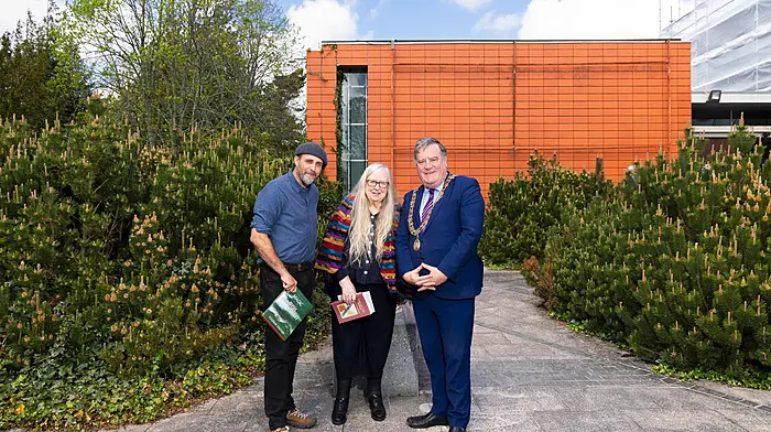 Writers Eoghan Daltun and Eiléan Ní Chuilleanáin with the Lord Mayor of Cork, Cllr Dan Boyle, at the launch of Cork City Libraries One City, One Book event which took place at the Cork Public Museum at Fitzgerald’s Park last Saturday. The book chosen for the One City, One Book this year is Stone Mad by Seamus Murphy. (Photo: Alison Miles)