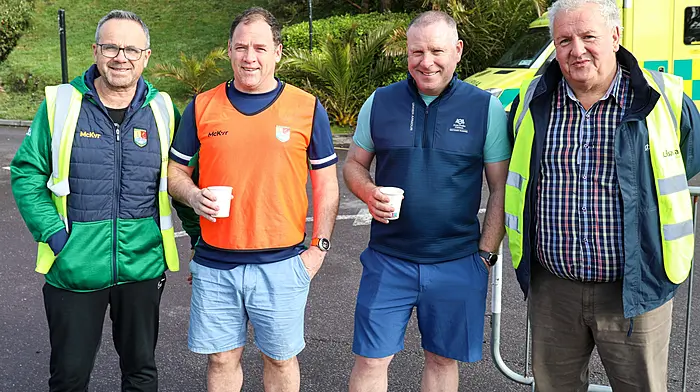 Stewards from Carbery Rangers GAA at the Surf, Turf n Tar race last weekend. From left: John Fitzpatrick, Niall Hayes, Jeremy Murphy, and Sean Collins.  Photo courtesy of Sarah Cadogan.