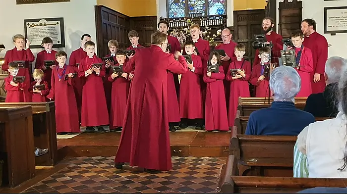 At the concert at St Barrahane’s in Castletownsend last Friday, St George's Choir from Belfast provided a wide variety of music with singers that ranged in age down to the youngest of just seven-years-old. The two soloists Johnny and Leo Gadd moved the heart, and choir master David Falconer engaged with the audience with his humour and knowledge.  The church organ was played beautifully by Mark McGrath.