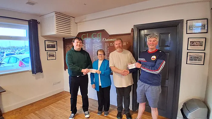 O’Donovan Rossa GAA club congratulated Philomena and Finbarr McCarthy on their recent lotto win when they picked up their prizes. From left: Matthew Salter, Philomena McCarthy, Finbarr McCarthy, and David Keohane.