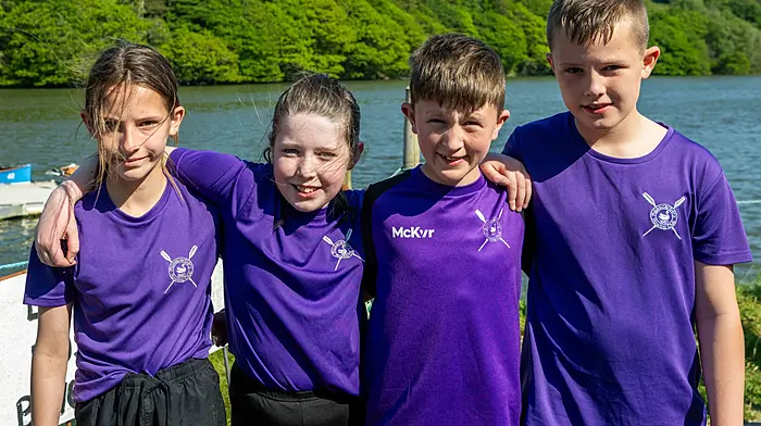 Left: Dorothy Duggan, Katelyn O'Sullivan, Conor Crowley, and Patrick Duggan from Rosscarbery Rowing Club at the Kilmacsimon regatta. Right: Kayalynn Cross, Bandon, with her four-legged friend at the Harbour View harness racing. (Photos: Andy Gibson & Denis Boyle).