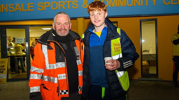 John Martin-Nyhan, volunteer from the Coastguard and steward Miah O’Callaghan at the walk in Kinsale. (Photo: John Allen)
