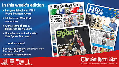 THE SOUTHERN STAR IS IN STORES NOW: Barryroe NS win engineering award; At the centre of arts in Skibbereen for 40 years; Hammies ace Jack wins West Cork Sports Star award Image