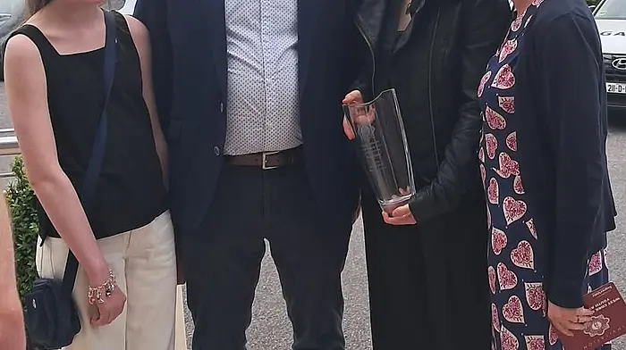 Cora Harrington (second from right) at the West Cork Garda Youth Awards with her sister Emer and parents Stephen and Andrea.