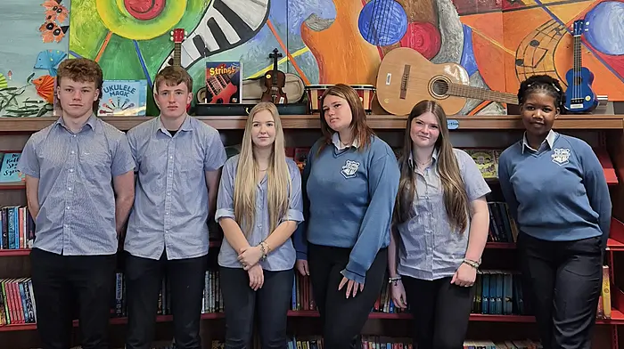 Transition Year students from Coláiste Pobail created an attractive mural for Bantry Library’s music themed space. Included are some of the students who worked on the project with Mr Leonard Graham from the College’s Art Department: Joe Murnane, Callum O’Donoghue, Nicol Lenczuk, Valerija Buseveca, Katelyn Kingston, and Keisha Paradza,