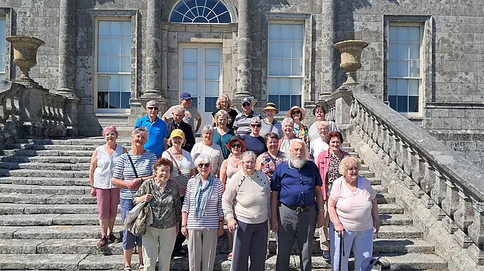 Skibbereen Active Retirement and Social Club posed for a photo on the steps of Russborough House during their enjoyable four day trip to Arklow.