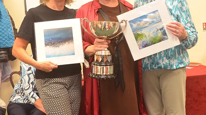 Recent winners of the Joan Murphy bridge cup were Lil O'Donovan and Claire O'Donovan, who were presented with their award by outgoing club president Pauline Norris (centre).