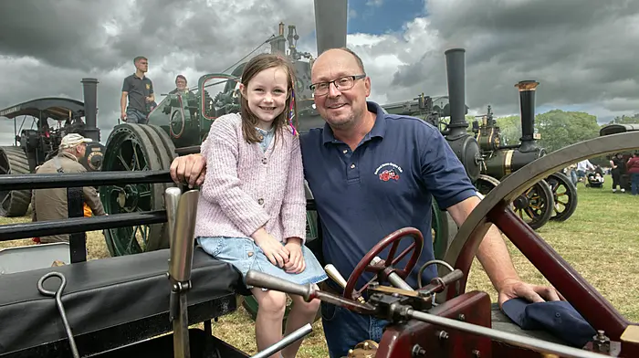 Ivor and Emma Deane from Innishannon with their 1/2 size Burrell steam engine at the Innishannon Steam and Vintage Rally on bank holiday Monday.       (Photo: Michael MacSweeney)