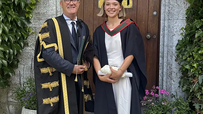 Fódhla Daly from Bridge Street, Skibbereen graduated first in her class in medicine on Friday May 30th at UCC. Professor John O’Halloran, president of UCC, posed for a photo with Fódhla.