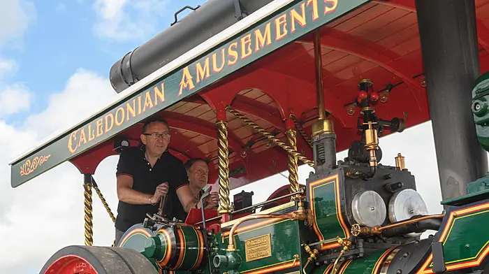 Barry Lordan (Kilpatrick, Bandon) driving Foster Showman’s tractor ‘Little Helpmate’ built in 1921 and owned by the Lordan family, at the 28th annual Innishannon Steam and Vintage Rally which was held in aid of the Irish Cancer Society.  (Photo: David Patterson)