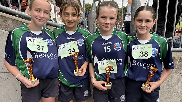 Lucy Murphy, Maya O’Flynn, Alexis O’Regan and Rebecca McSweeney of Rath National School, came third in the senior relay at Cork city sports.