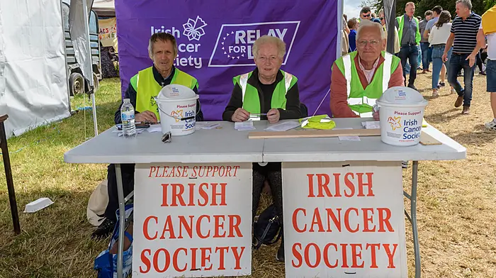 Robert O'Leary (Kinsale), Patricia Ahern (Ballinhassig) and William Manning (Innishannon) busy selling tickets at the 28th Annual Innishannon Steam & Vintage Rally which was held in aid of the Irish Cancer Society and which has raised almost €2 million since 1997. (Photo: David Patterson)