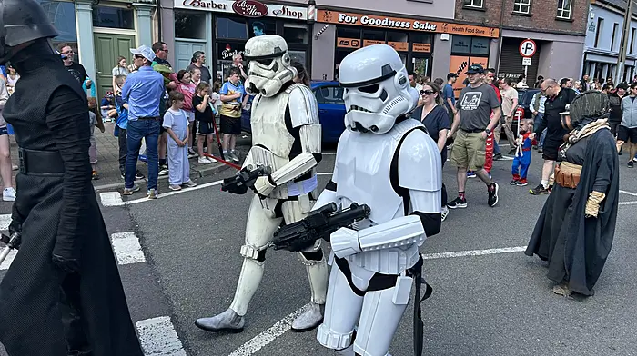 Stormtroopers enjoying  the parade at the Feel the Force festival.