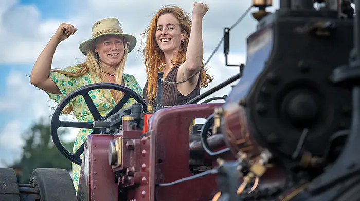 Provision 020625
Kate Manning from East Cork and Kate Murphy from Upton testing  the 1900 'Coleen Bawn' Marshall Traction steam engine at the Innishannon Steam Fair in Cork (Monday)
Pic Michael Mac Sweeney/Provision