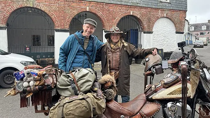 Barry Moloney met the Creative Cruiser, aka The Barbering Biker, in Kinsale during the week. The 66-year-old Australian grandmother Chris is enjoying an amazing adventure across Europe by bike.