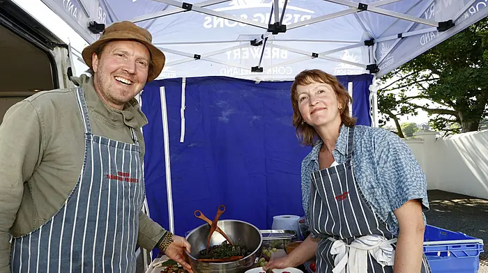 Fingal and Clovis Ferguson of Gubbeen serving their products at the launching of Fastnet Film Festival in Schull. (Photo: Carlos Benlayo)